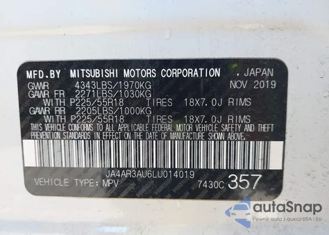 2020 Mitsubishi Outlander Sport 2.0 Es Awc from USA, damaged, VIN JA4AR3AU6LU014019